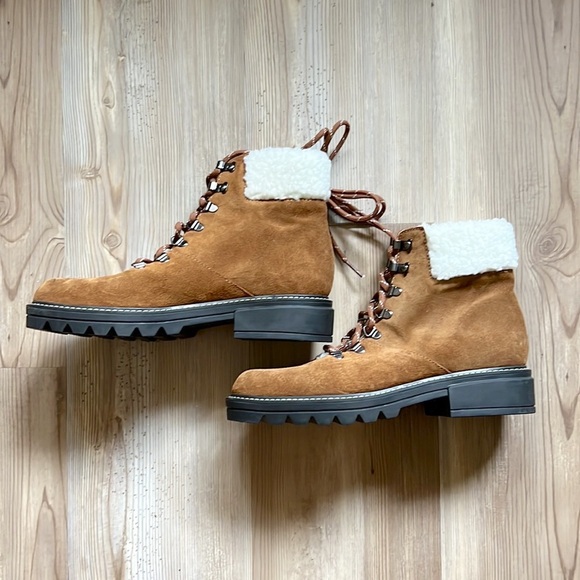 Bernardo Dash Hiker Boots Shearling Suede Brown New - Picture 6 of 12